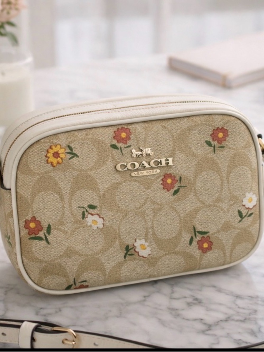 COACH Beige Signature Floral Camera Crossbody - Picture 5 of 8
